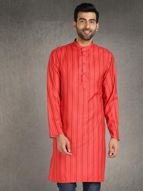 orange striped long kurta - 17976519 - Very Small Image - 1