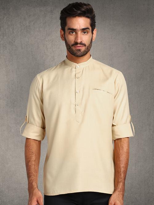 cream solid short kurta - 17976676 - Very Small Image - 1