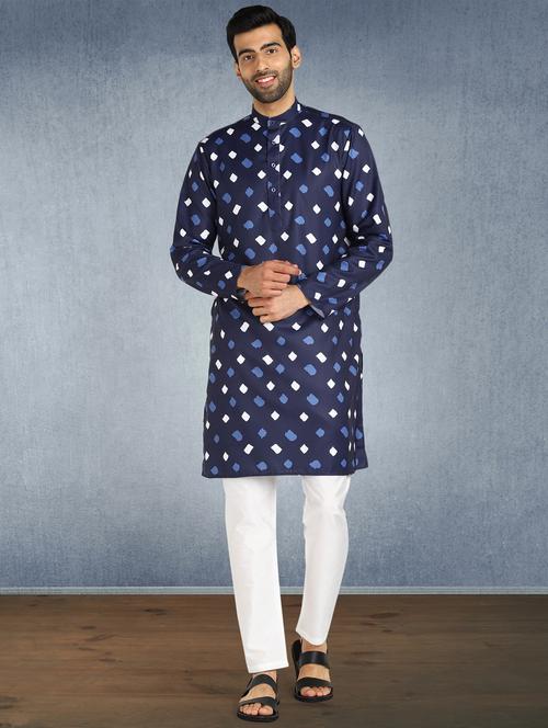 navy blue printed kurta pyjama ethnic wear set - 17976719 - Very Small Image - 1