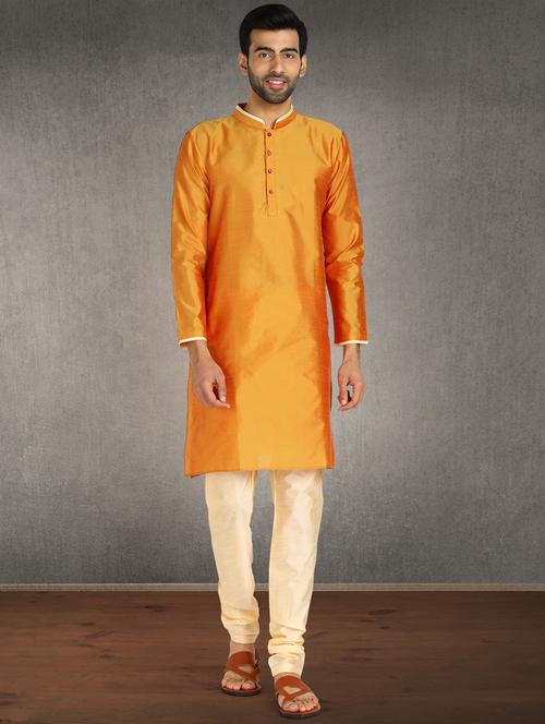 orange solid kurta pyjama ethnic wear set - 17976726 - Very Small Image - 1
