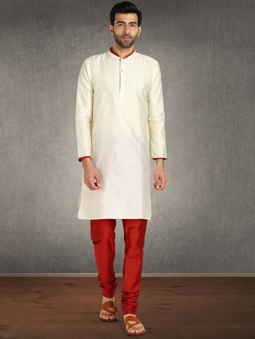 off white solid kurta pyjama set - 17976729 - Very Small Image - 1