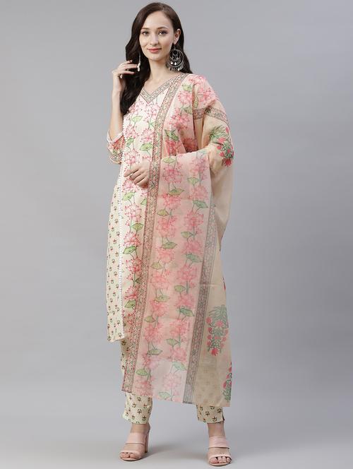 cream rayon suit set - 17977345 - Very Small Image - 1