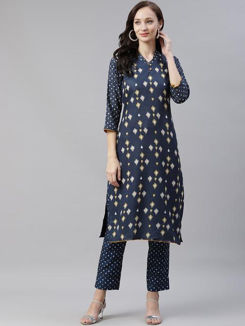 navy rayon kurta pant set - 17977373 - Very Small Image - 1