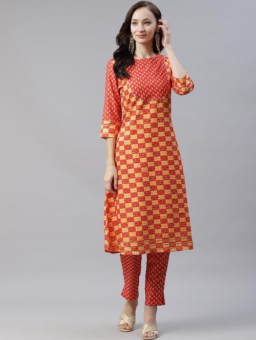 bandhani print kurta pant set - 17977410 - Very Small Image - 1