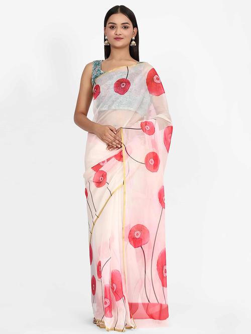 floral printed saree with blouse - 17979161 - Very Small Image - 1