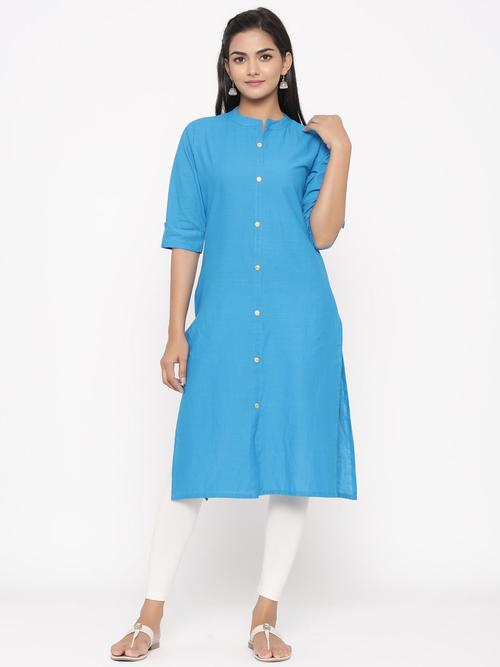 turquoise cotton kurti - 17979449 - Very Small Image - 1