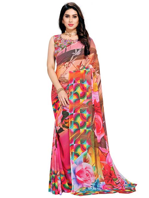 floral printed saree with blouse - 17979479 - Very Small Image - 1
