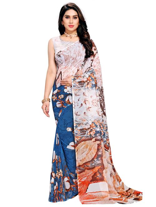 floral printed saree with blouse - 17979485 - Very Small Image - 1
