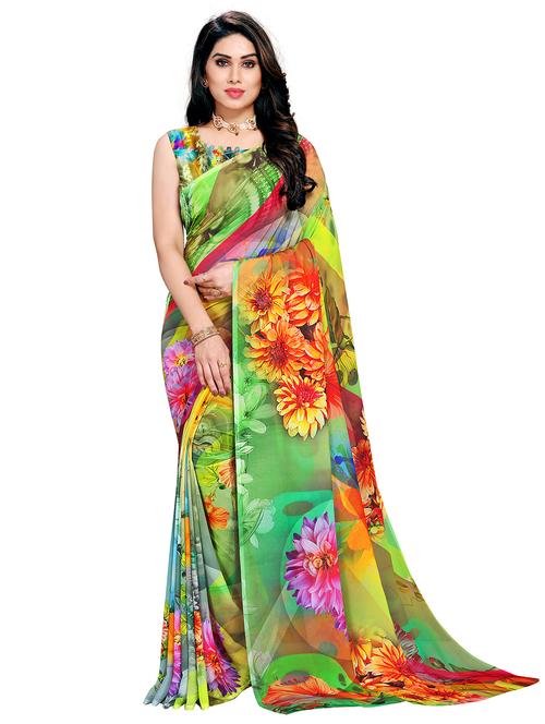 floral printed saree with blouse - 17979504 - Very Small Image - 1