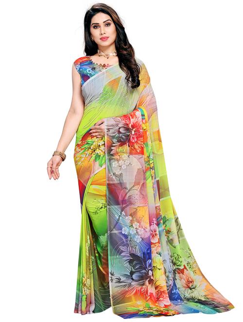 multi colored georgette printed saree with blouse - 17979786 - Very Small Image - 1