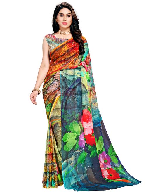 floral printed saree with blouse - 17979876 - Very Small Image - 1