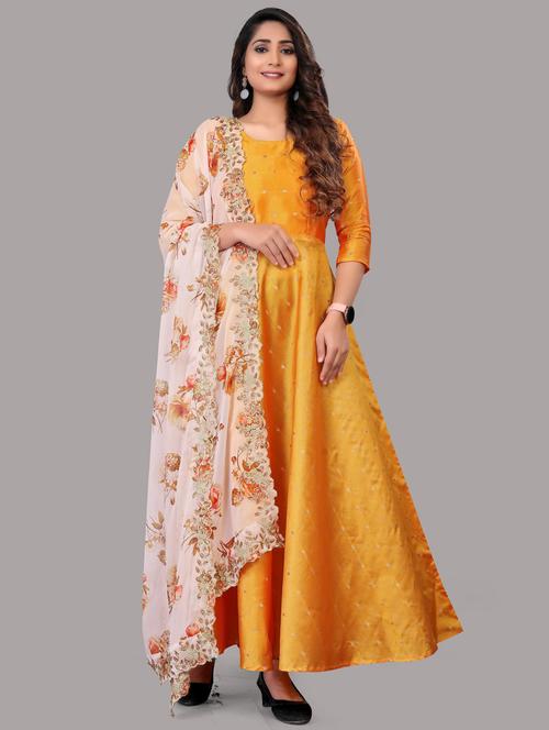 ethnic motifs flared kurta with dupatta - 17980030 - Very Small Image - 1
