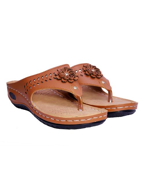 tan leatherette slip on sandals - 17980543 - Very Small Image - 1