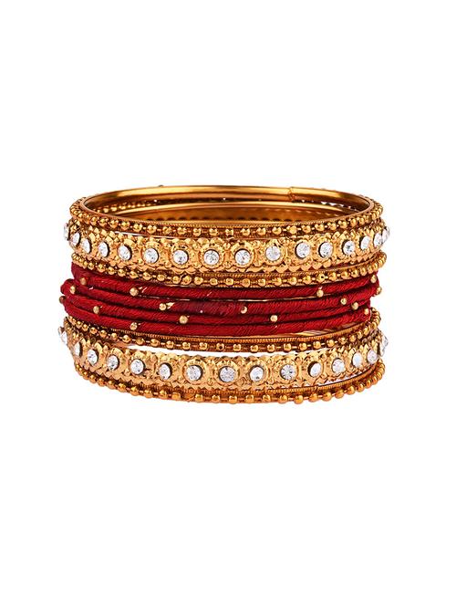 antique oxidized stone silk thread bangle set (20 pc) - 17980757 - Very Small Image - 1