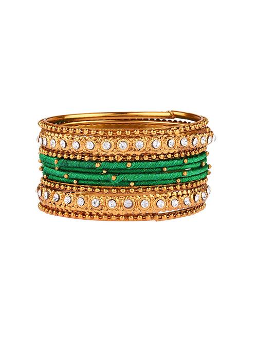 antique oxidized stone silk thread bangle set (20 pc) - 17980761 - Very Small Image - 1