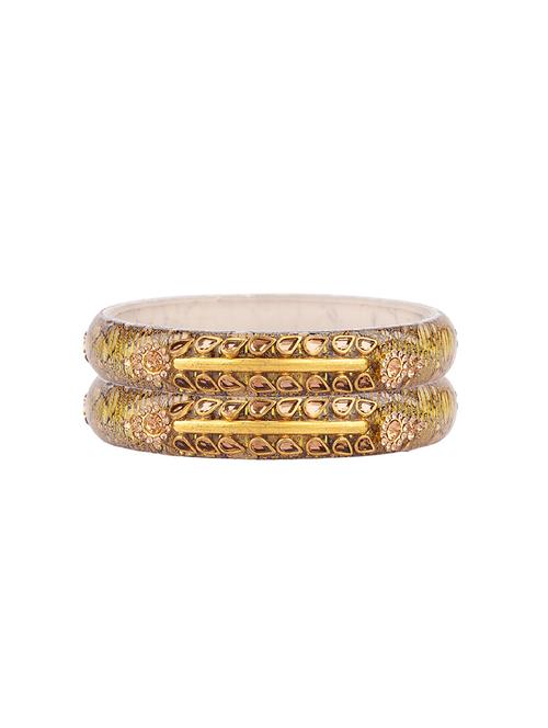 grey floral acrylic kundan bangle set (2pc) - 17981242 - Very Small Image - 1