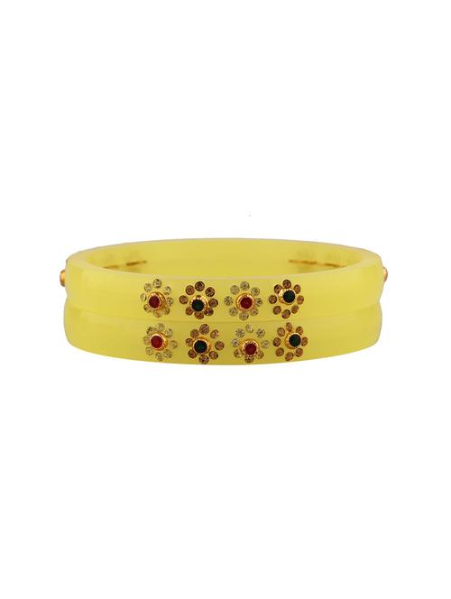 yellow floral acrylic kundan bangle set (2pc) - 17981256 - Very Small Image - 1