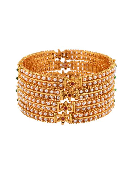 gold crystal beaded bangle set (4 pc ) - 17981390 - Very Small Image - 1