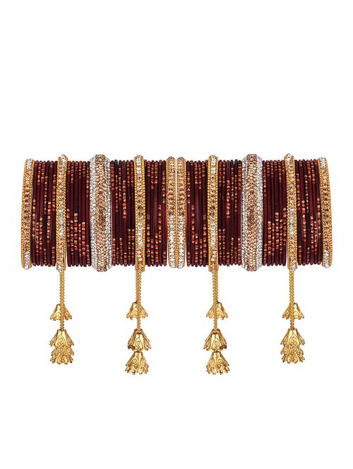gold plated metal crystal beaded tassel bangle set (58 pc) - 17981490 - Very Small Image - 1