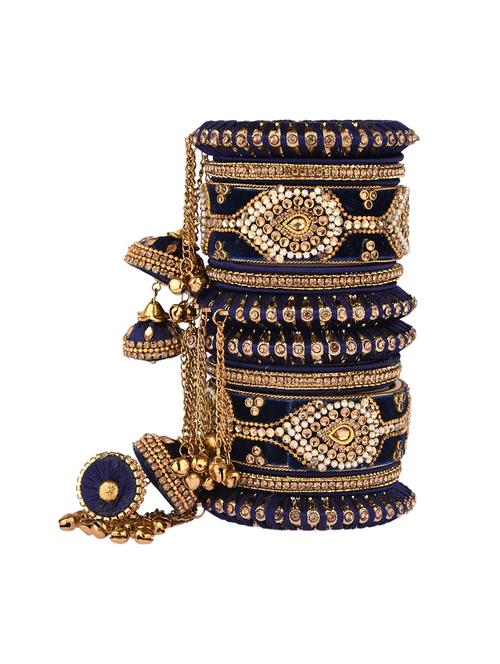 navy blue rajasthani velvet crystal bangle set (18pc) - 17981512 - Very Small Image - 1