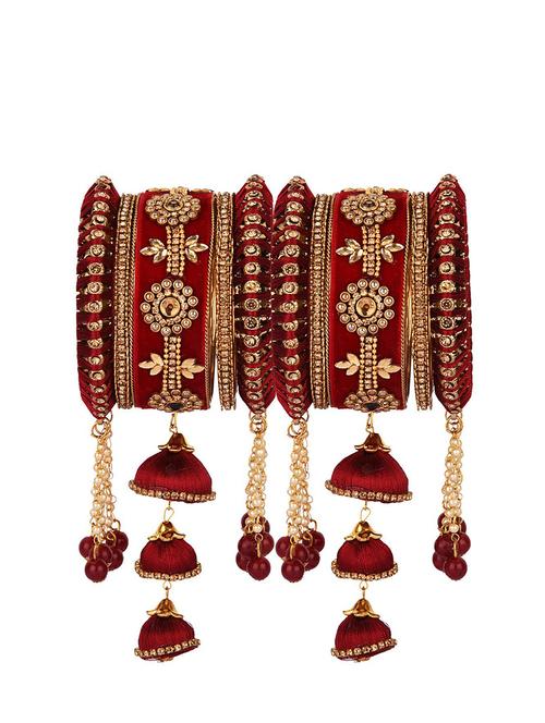 maroon tassels silk thread bangle set (10pc) - 17981539 - Very Small Image - 1