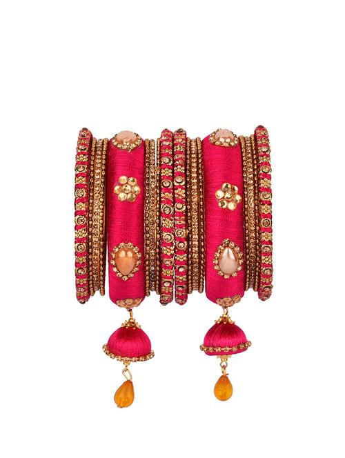 designers silk thread cubic zirconia stone bangles set (18 pc ) - 17981647 - Very Small Image - 1