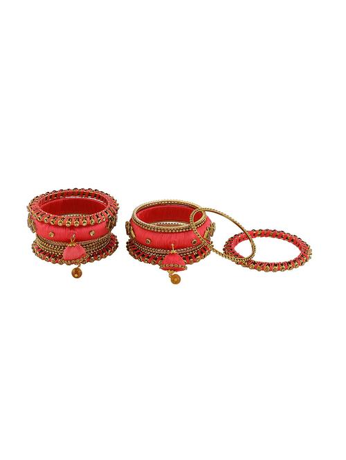 red silk thread crystal kundan bangle (set of 18) - 17981687 - Very Small Image - 1
