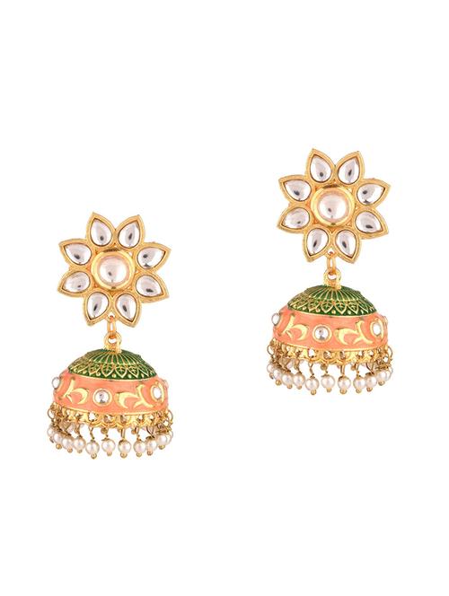 multi colored traditional kundan floral jhumka earrings - 17981759 - Very Small Image - 1