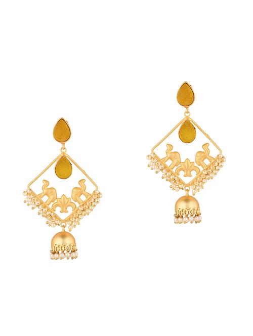 yellow stone crystal dangle jhumka earrings - 17981776 - Very Small Image - 1