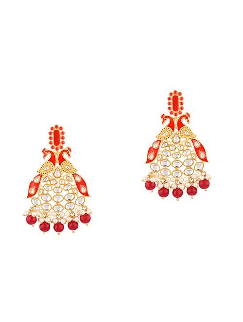 orange traditional kundan dangle chandelier earrings - 17981826 - Very Small Image - 1