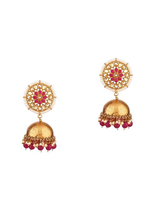 pink traditional kundan jhumka earrings - 17981835 - Very Small Image - 1
