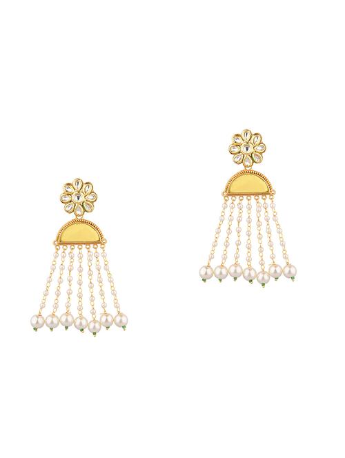 yellow kundan stone beaded dangle earrings - 17981846 - Very Small Image - 1