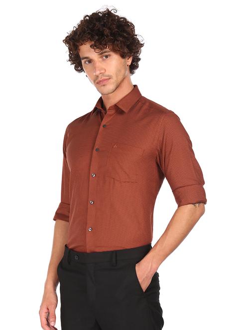 brown self design formal shirt - 17981890 - Very Small Image - 1