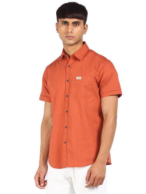 orange solid linen casual shirt - 17982009 - Very Small Image - 1