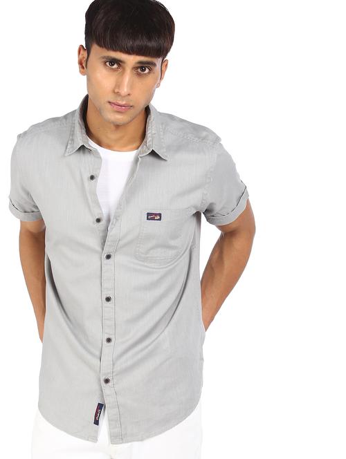 grey solid linen casual shirt - 17982014 - Very Small Image - 1