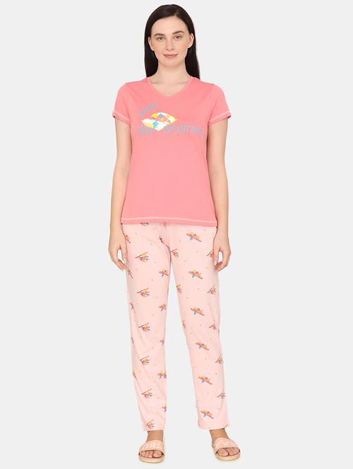 v-neck printed nightwear pajama set - 17982329 - Very Small Image - 1