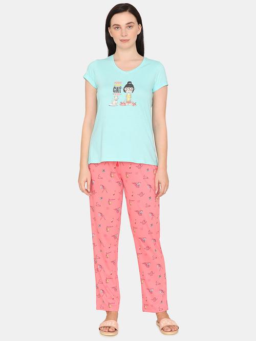 v-neck printed nightwear pajama set - 17982331 - Very Small Image - 1
