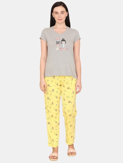 v-neck printed nightwear pajama set - 17982332 - Very Small Image - 1