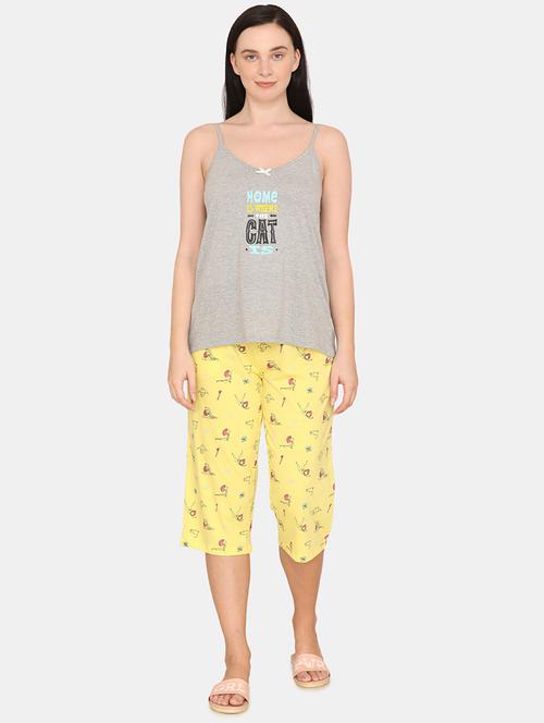 cami neck printed capri nightwear set - 17982334 - Very Small Image - 1