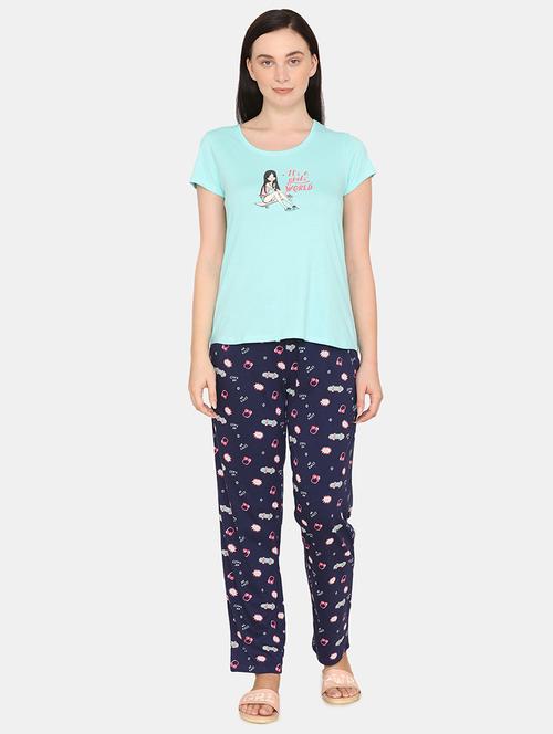 round neck printed nightwear pajama set - 17982335 - Very Small Image - 1