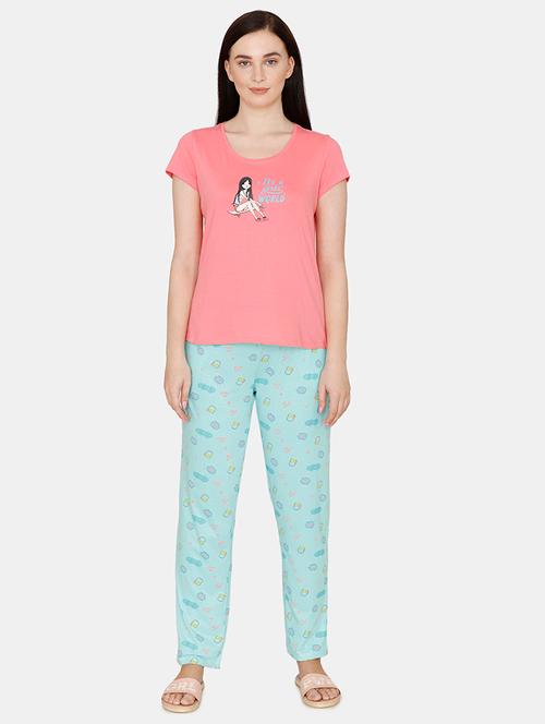 round neck printed nightwear pajama set - 17982336 - Very Small Image - 1