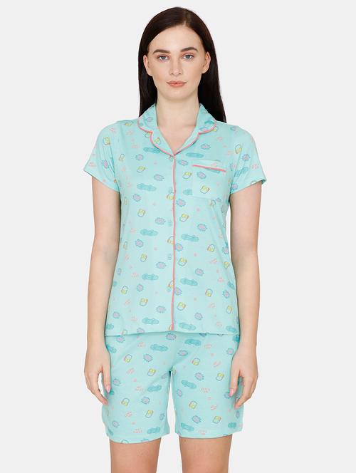 shirt collar printed nightwear shorts set - 17982344 - Very Small Image - 1