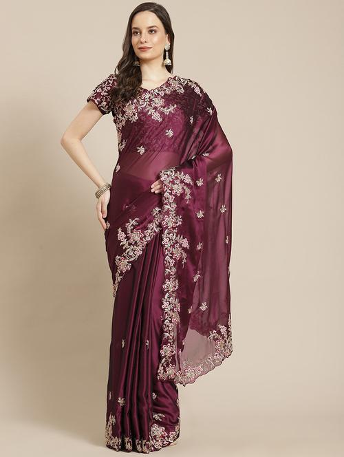 zari embroidered saree with blouse - 17982464 - Very Small Image - 1