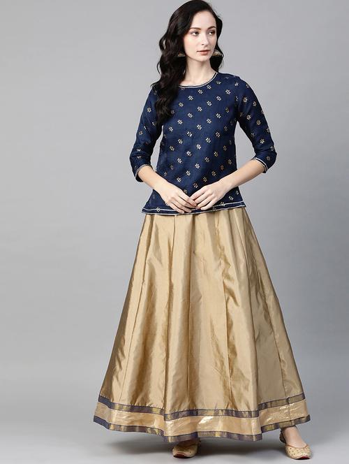 gold art silk aline lehenga - 17982633 - Very Small Image - 1