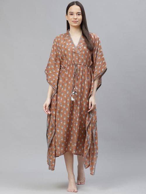 v-neck printed kimono gown - 17982715 - Very Small Image - 1