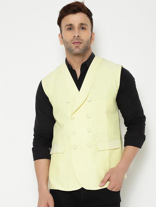 yellow solid double breast waist coat - 17982905 - Very Small Image - 1