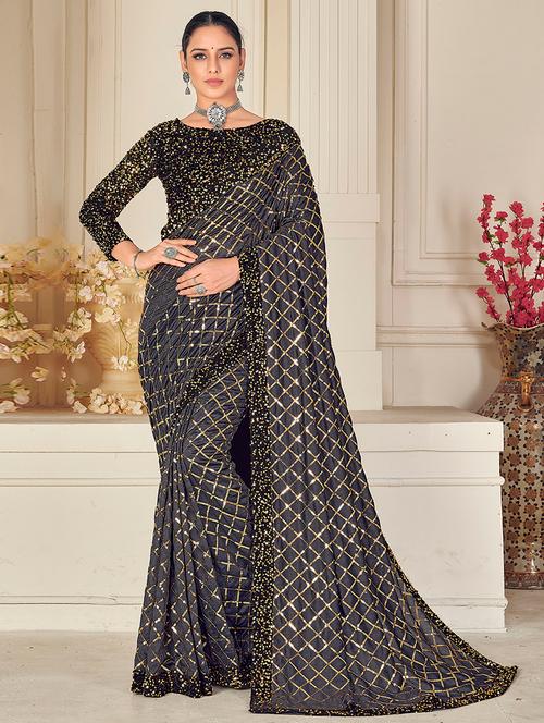 sequined embroidered saree with blouse - 17983013 - Very Small Image - 1