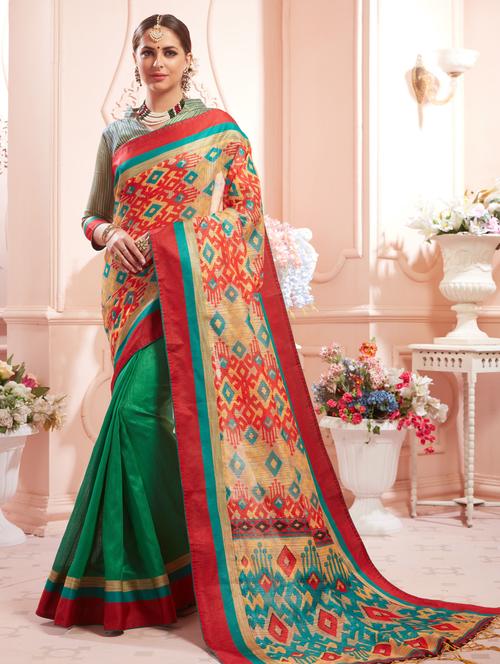 printed half & half saree with blouse - 17983308 - Very Small Image - 1