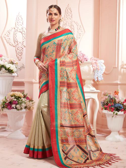 geometric printed saree with blouse - 17983315 - Very Small Image - 1