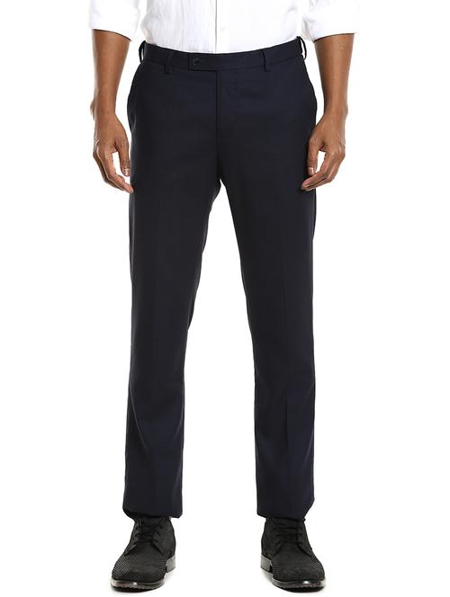 navy blue textured flat front formal trouser - 17983436 - Very Small Image - 1
